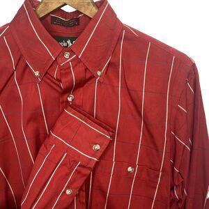 Vintage STEEPLE CHASE Shirt Windowpane Single Needle Cowboy Western Mens S Red